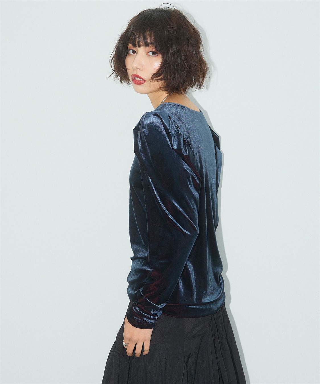 ELLEgirl 配色ベロアパフスリーブトップス_sub_8