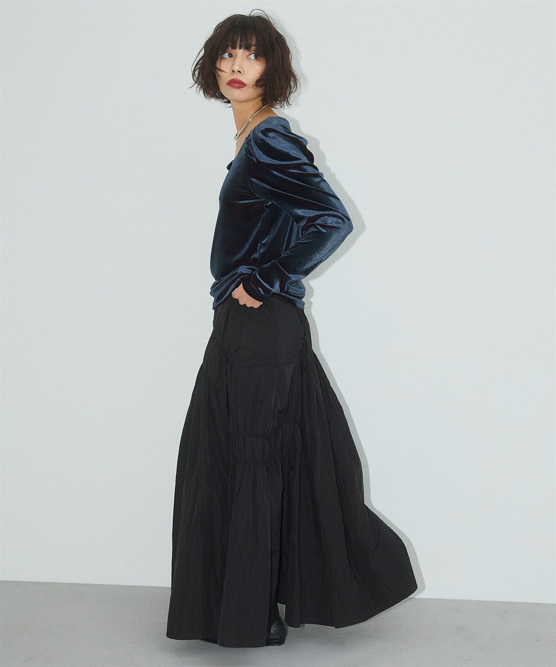 ELLEgirl 配色ベロアパフスリーブトップス_sub_9