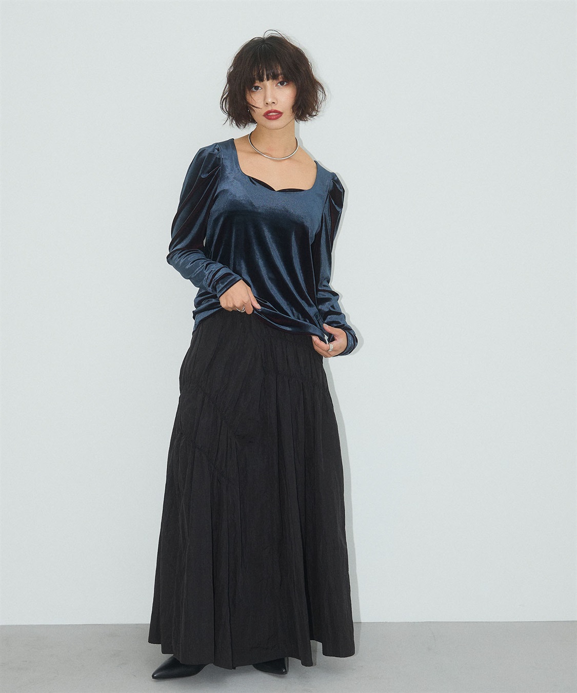 ELLEgirl 配色ベロアパフスリーブトップス_sub_11