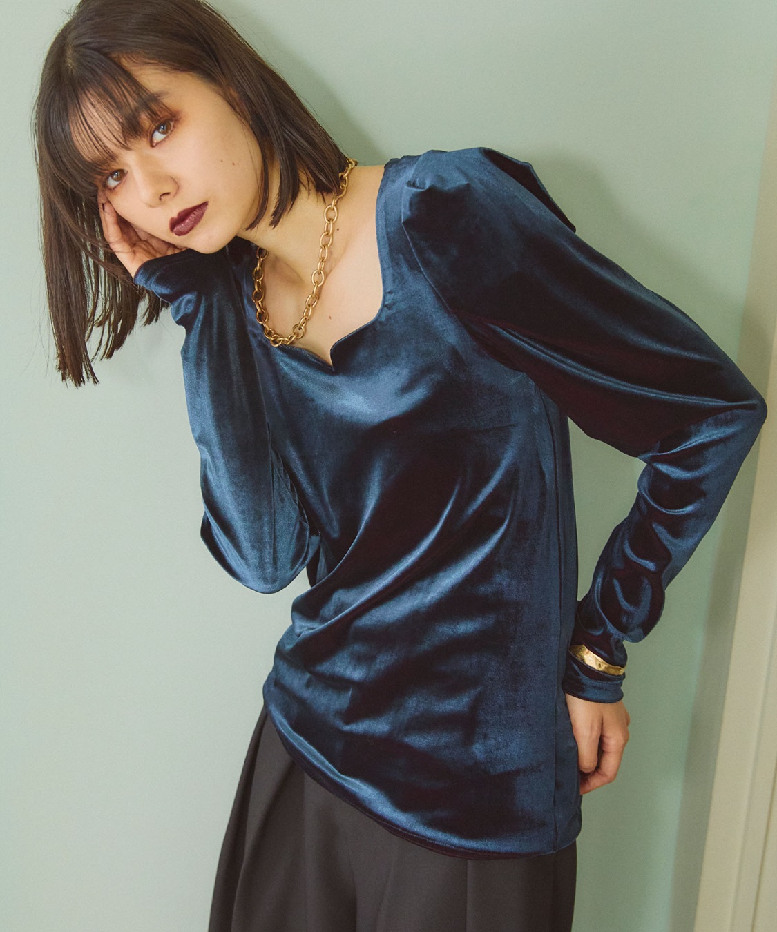 ELLEgirl 配色ベロアパフスリーブトップス_sub_13