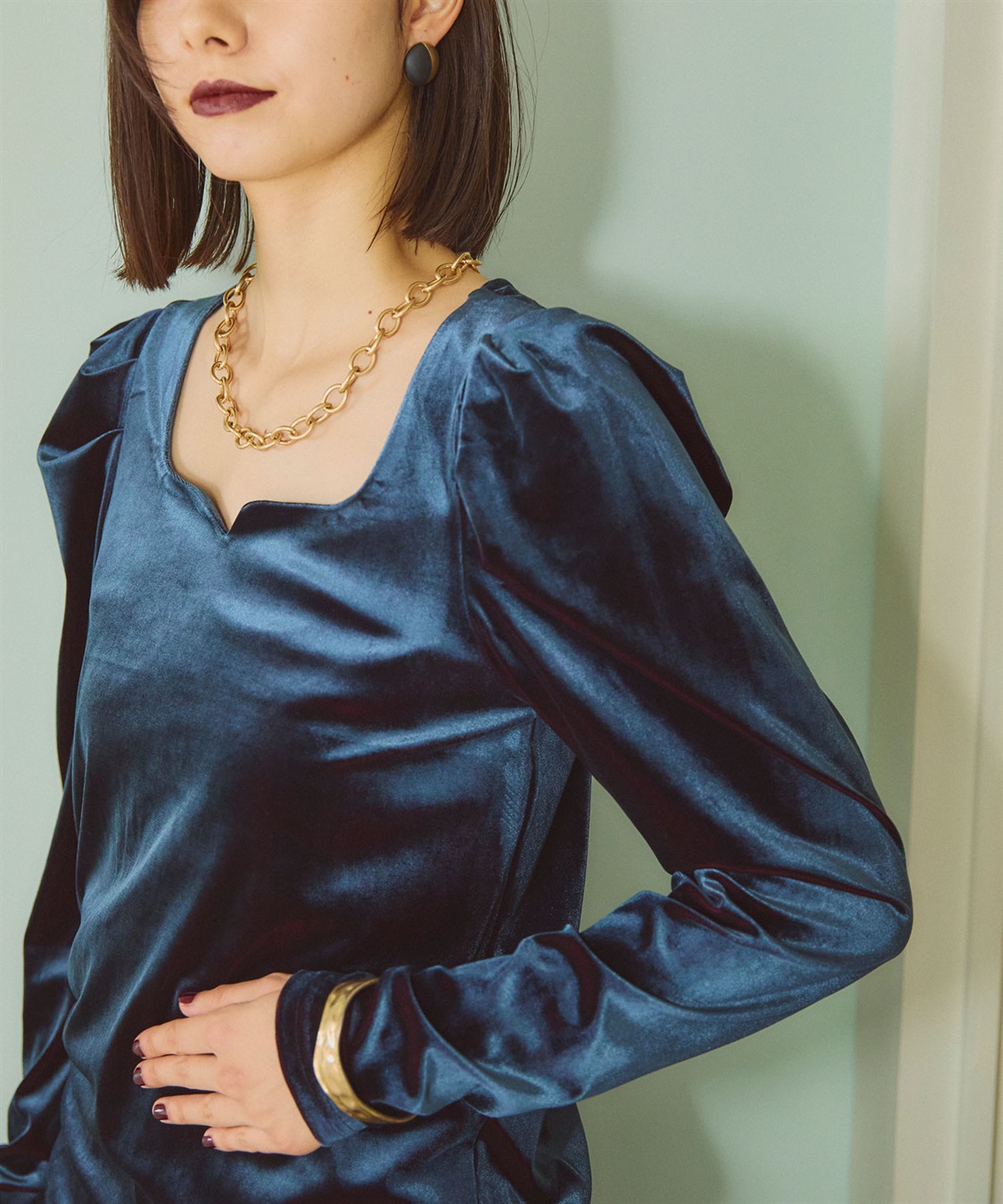 ELLEgirl 配色ベロアパフスリーブトップス_sub_15