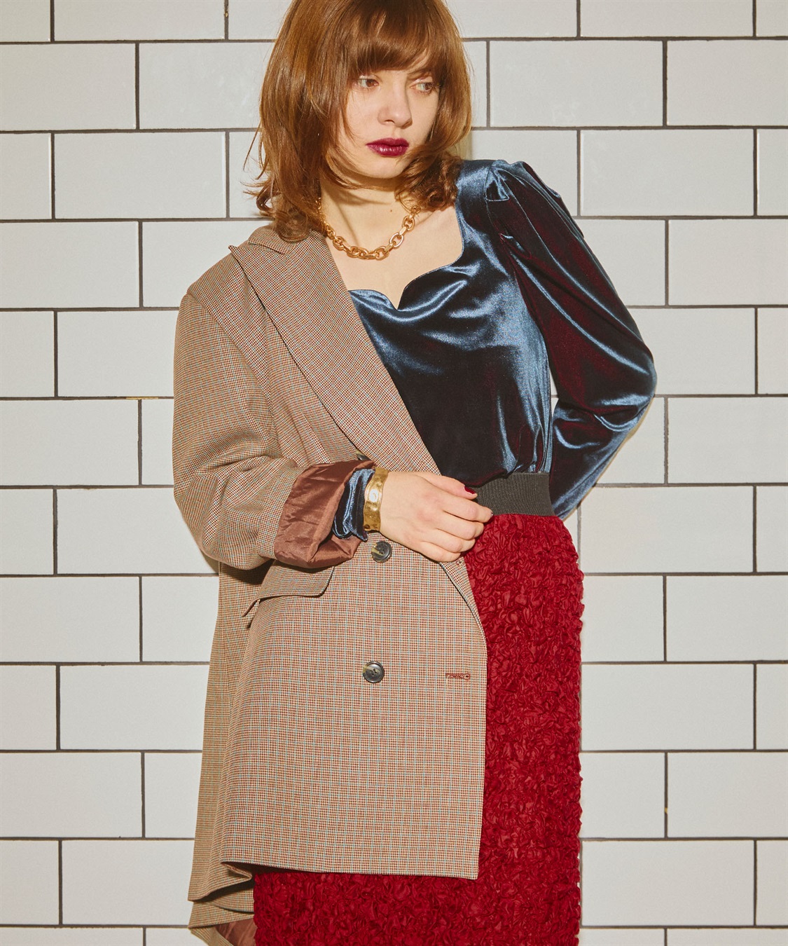 ELLEgirl 配色ベロアパフスリーブトップス_sub_17