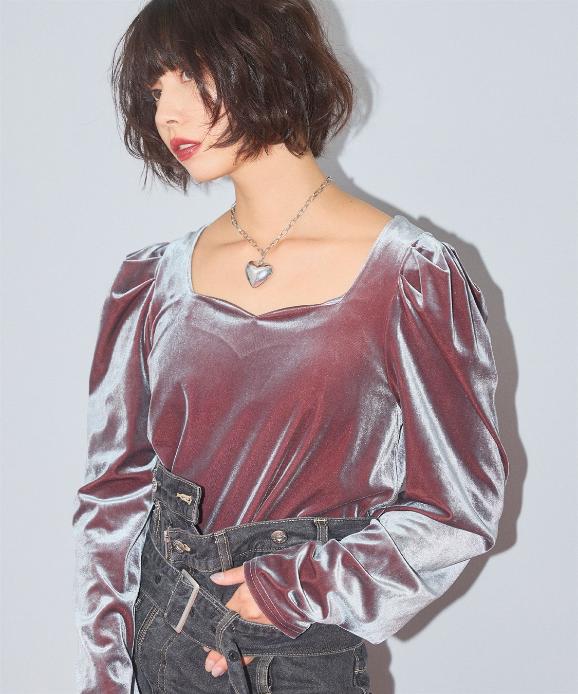 ELLEgirl 配色ベロアパフスリーブトップス_sub_20