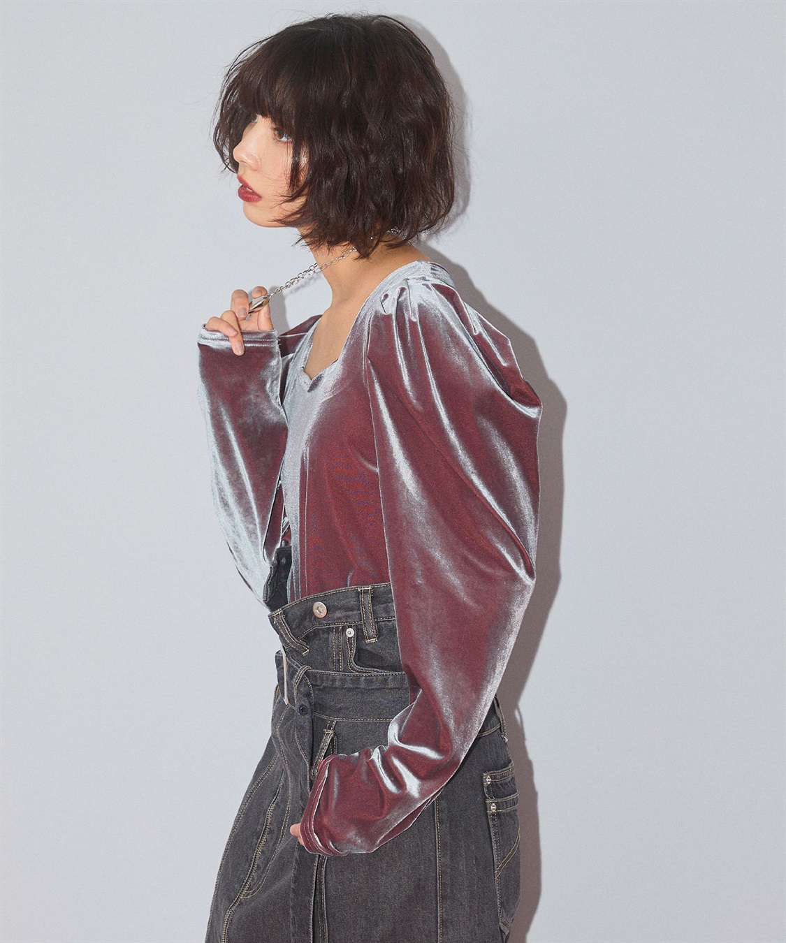 ELLEgirl 配色ベロアパフスリーブトップス_sub_23