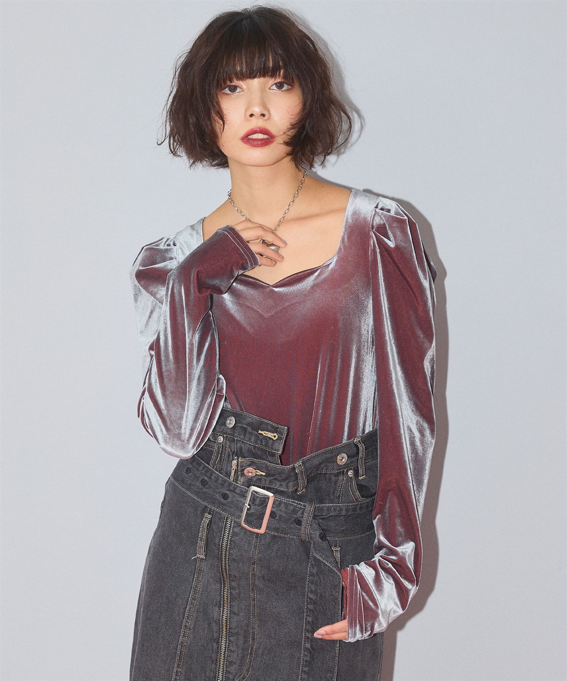 ELLEgirl 配色ベロアパフスリーブトップス_sub_24