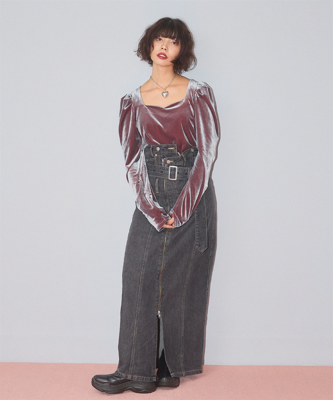 ELLEgirl 配色ベロアパフスリーブトップス_sub_25