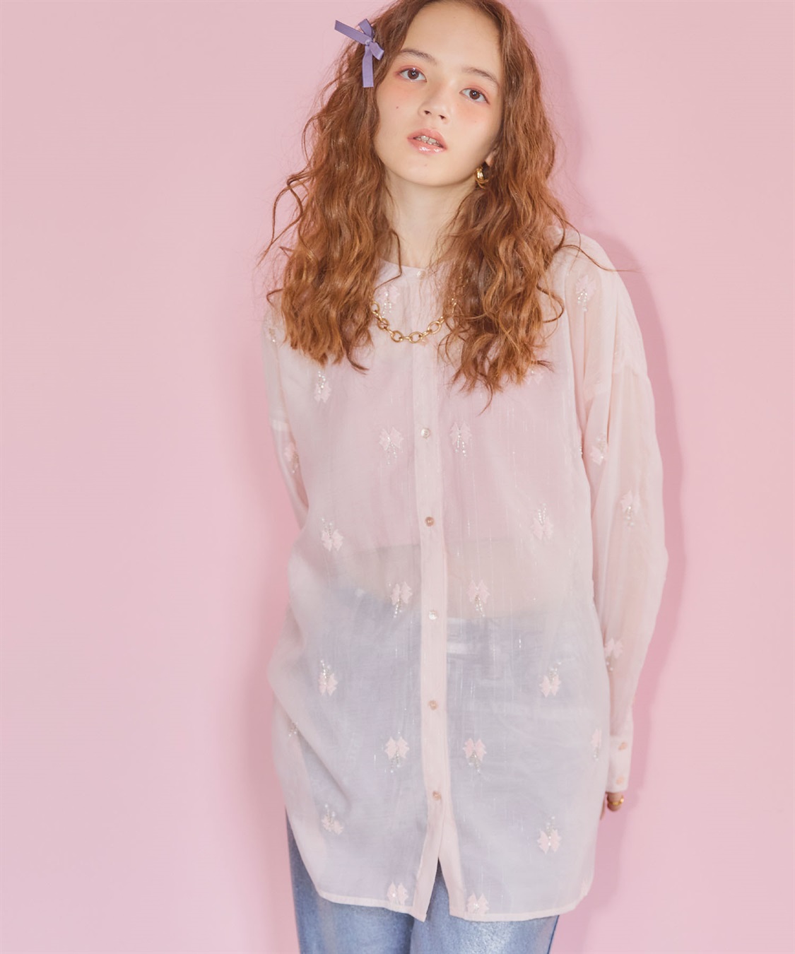 ELLEgirl リボン刺繍シアーシャツ_sub_13