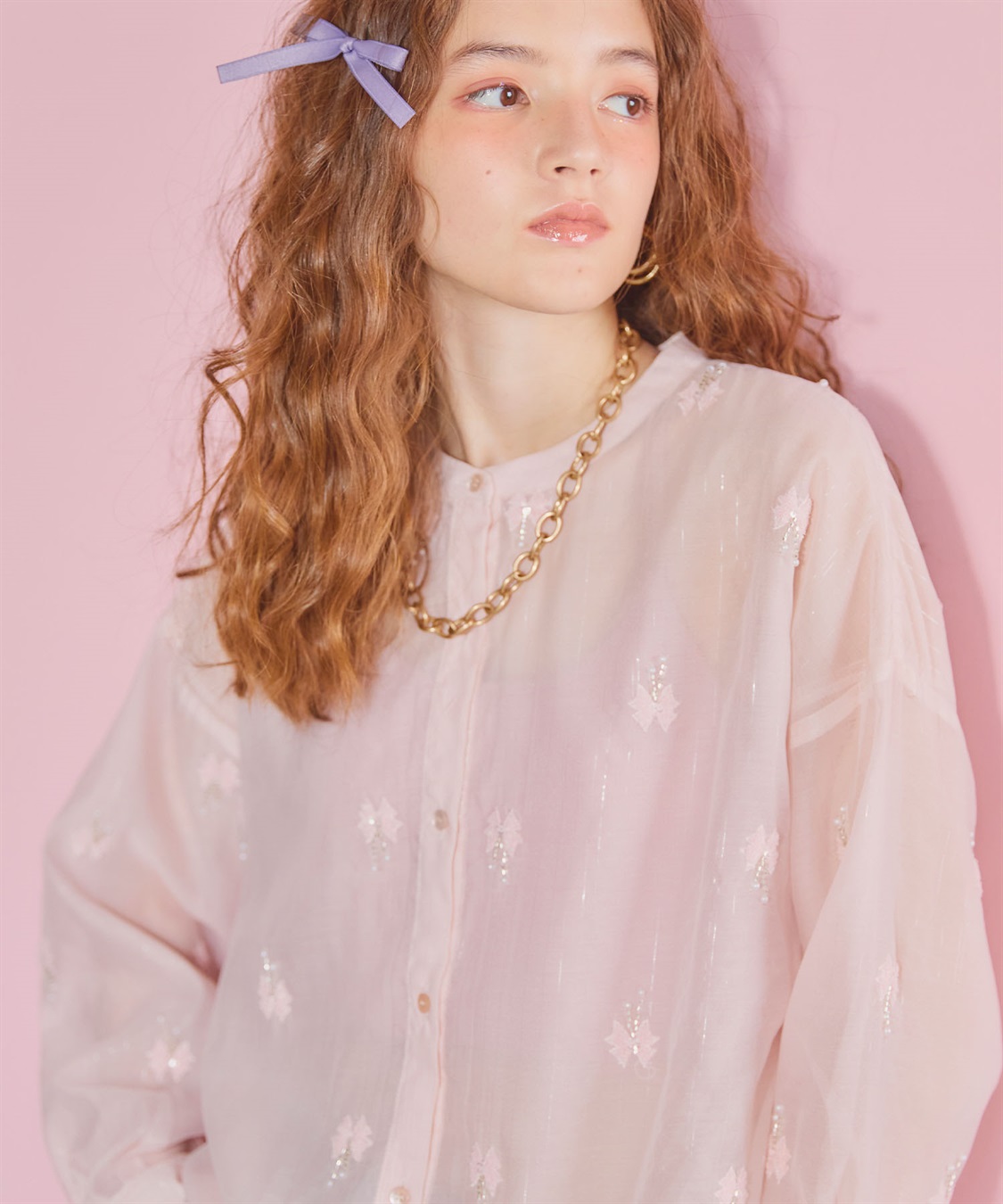 ELLEgirl リボン刺繍シアーシャツ_sub_15