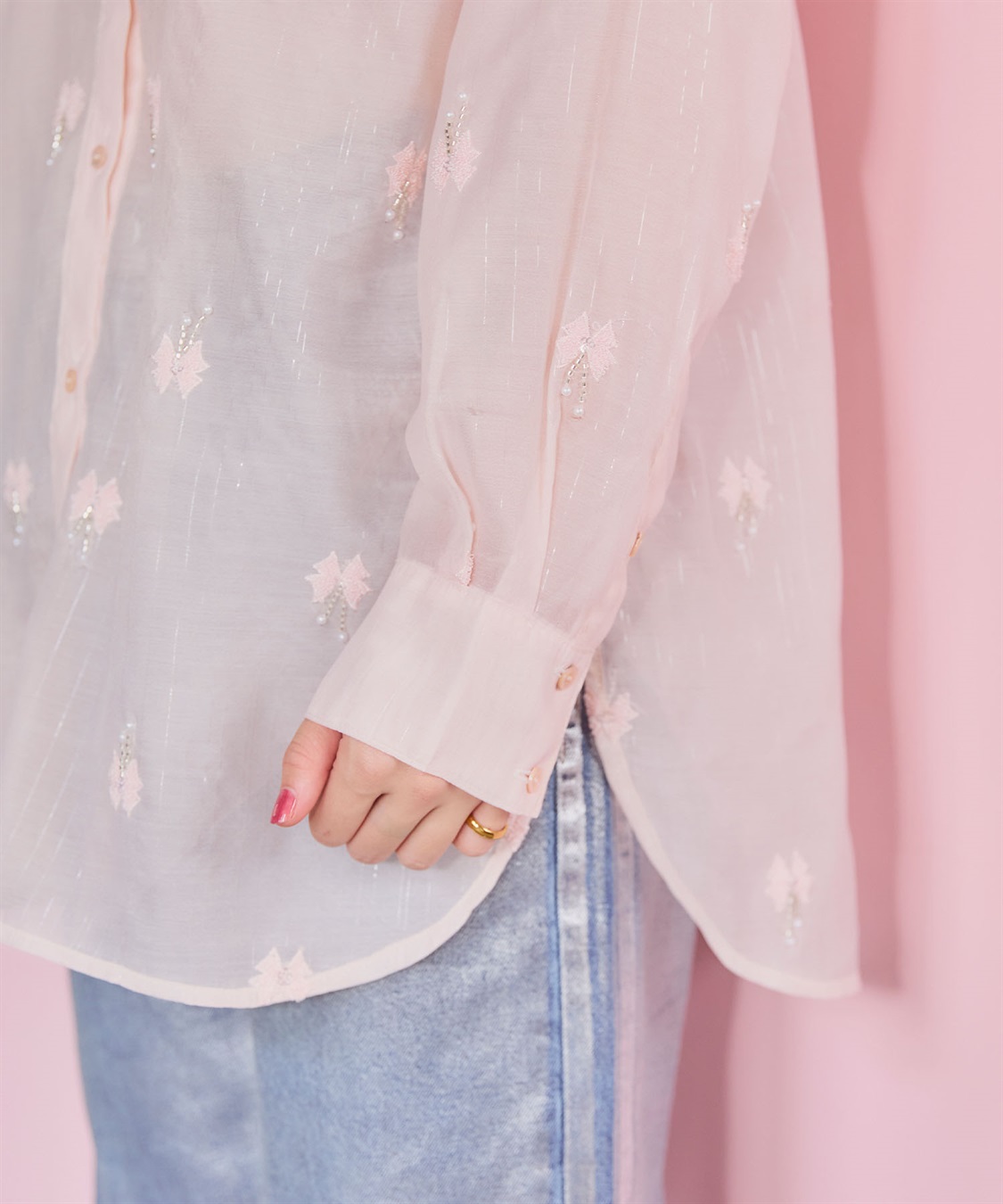ELLEgirl リボン刺繍シアーシャツ_sub_16