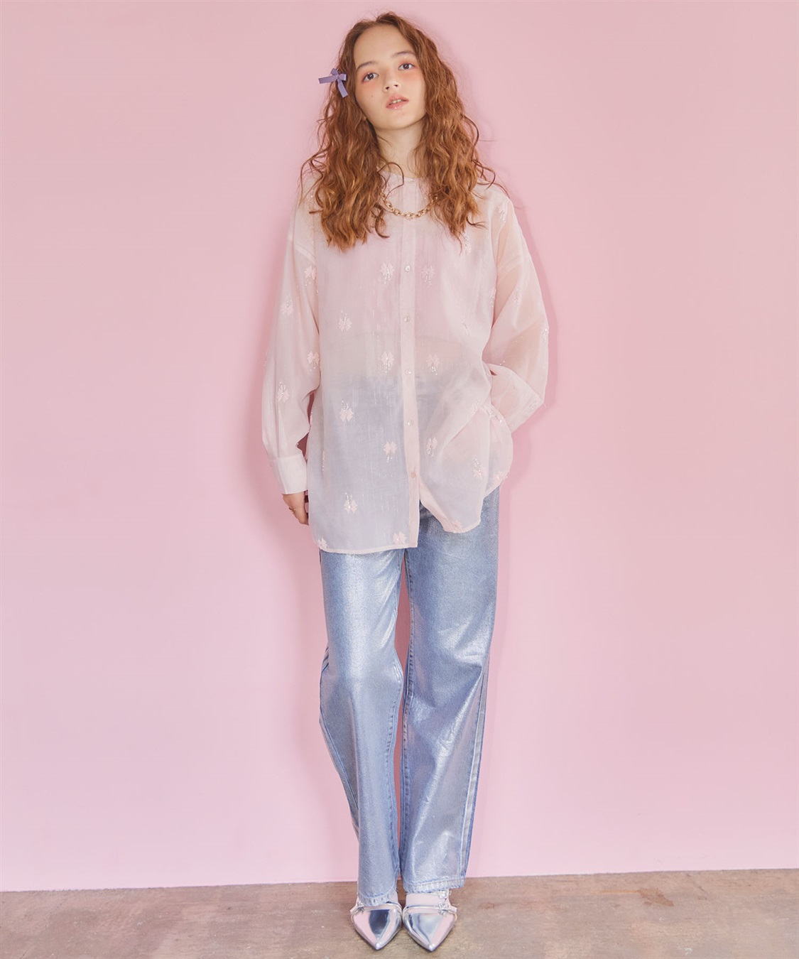 ELLEgirl リボン刺繍シアーシャツ_sub_17