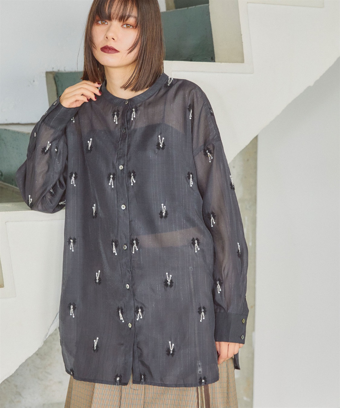 ELLEgirl リボン刺繍シアーシャツ_sub_19