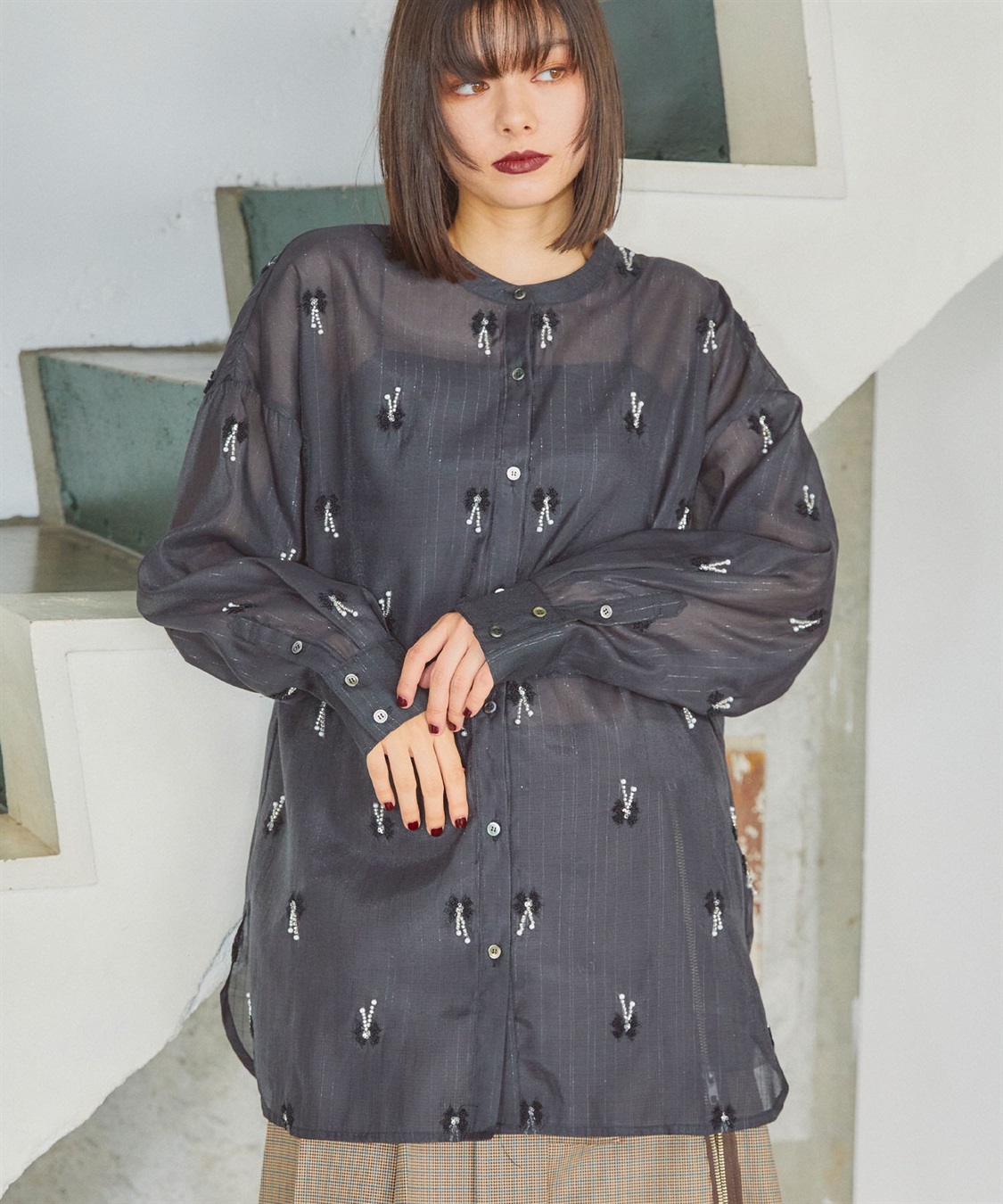 ELLEgirl リボン刺繍シアーシャツ_sub_20