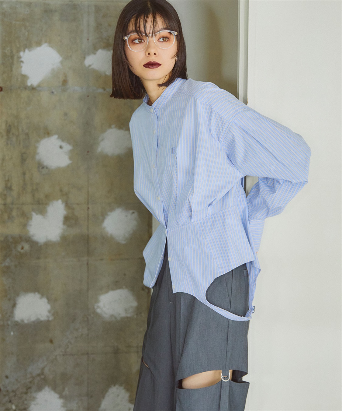 ブラウス シャツ ガーターデザインシャツ レディース ガーターデザインシャツ ELLEgirl｜クロスプラス公式通販サイト