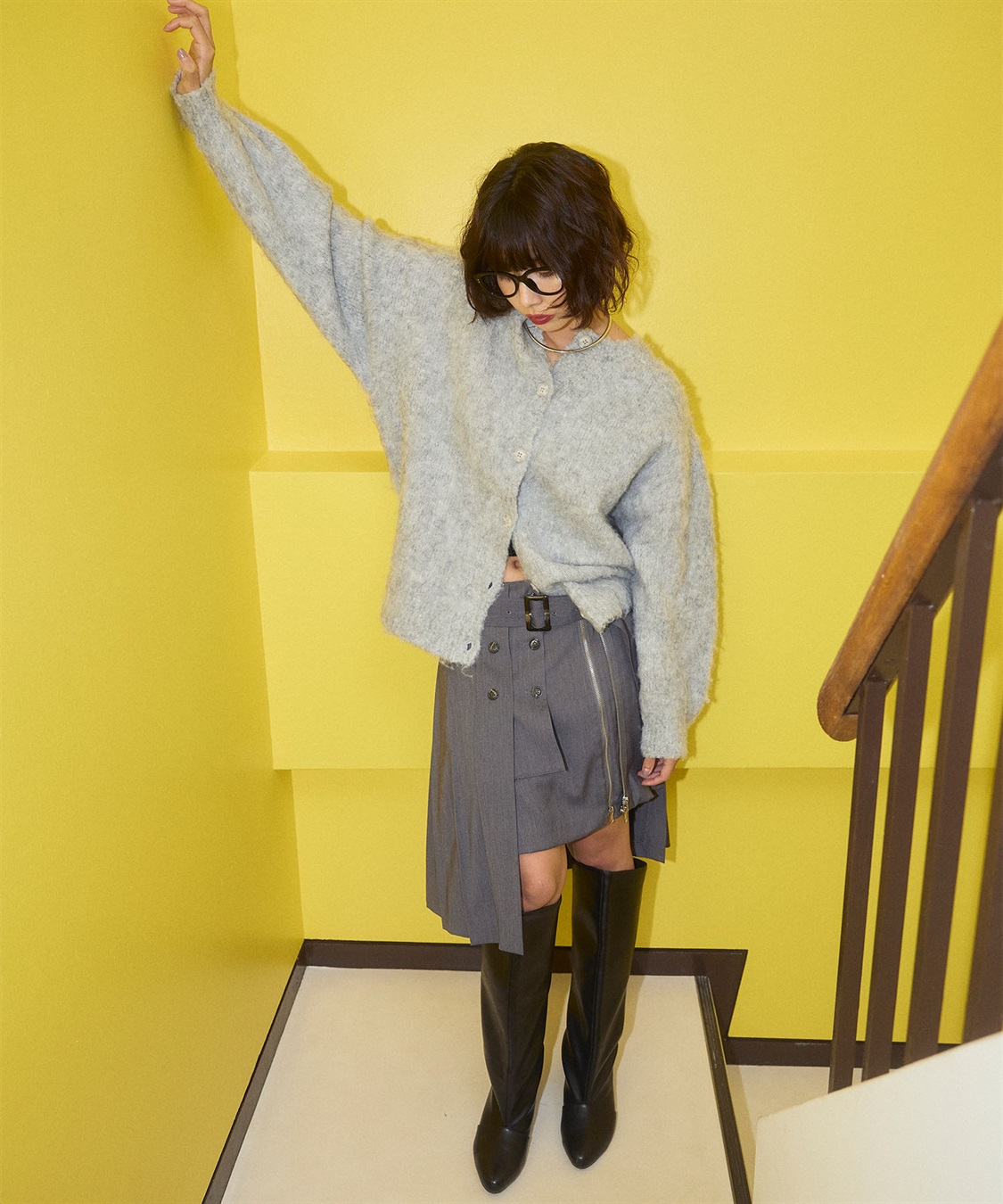 ELLEgirl アシメトリーラッププリーツスカート_sub_6