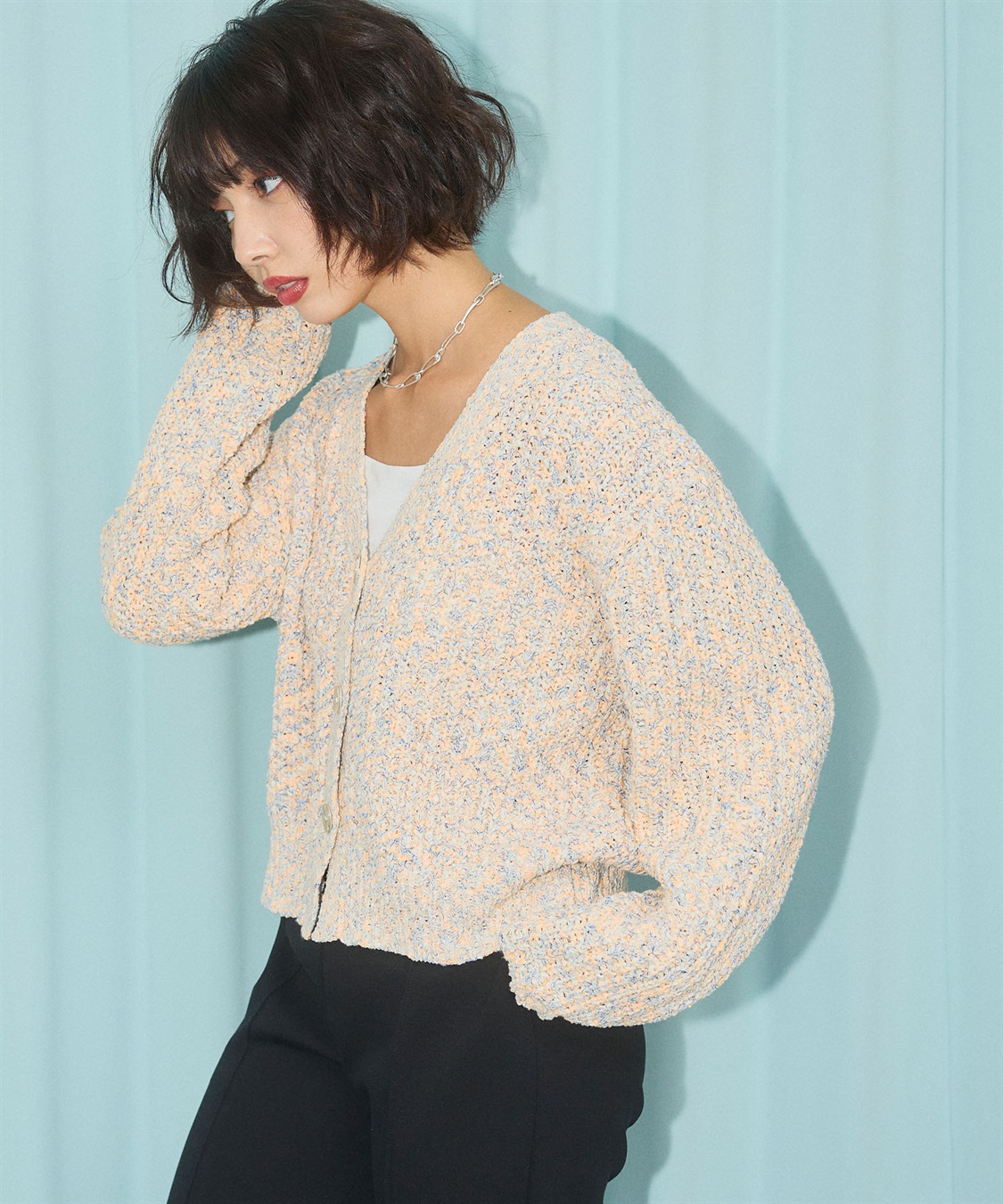 ELLEgirl ミックスカラーVネックカーディガン_sub_2