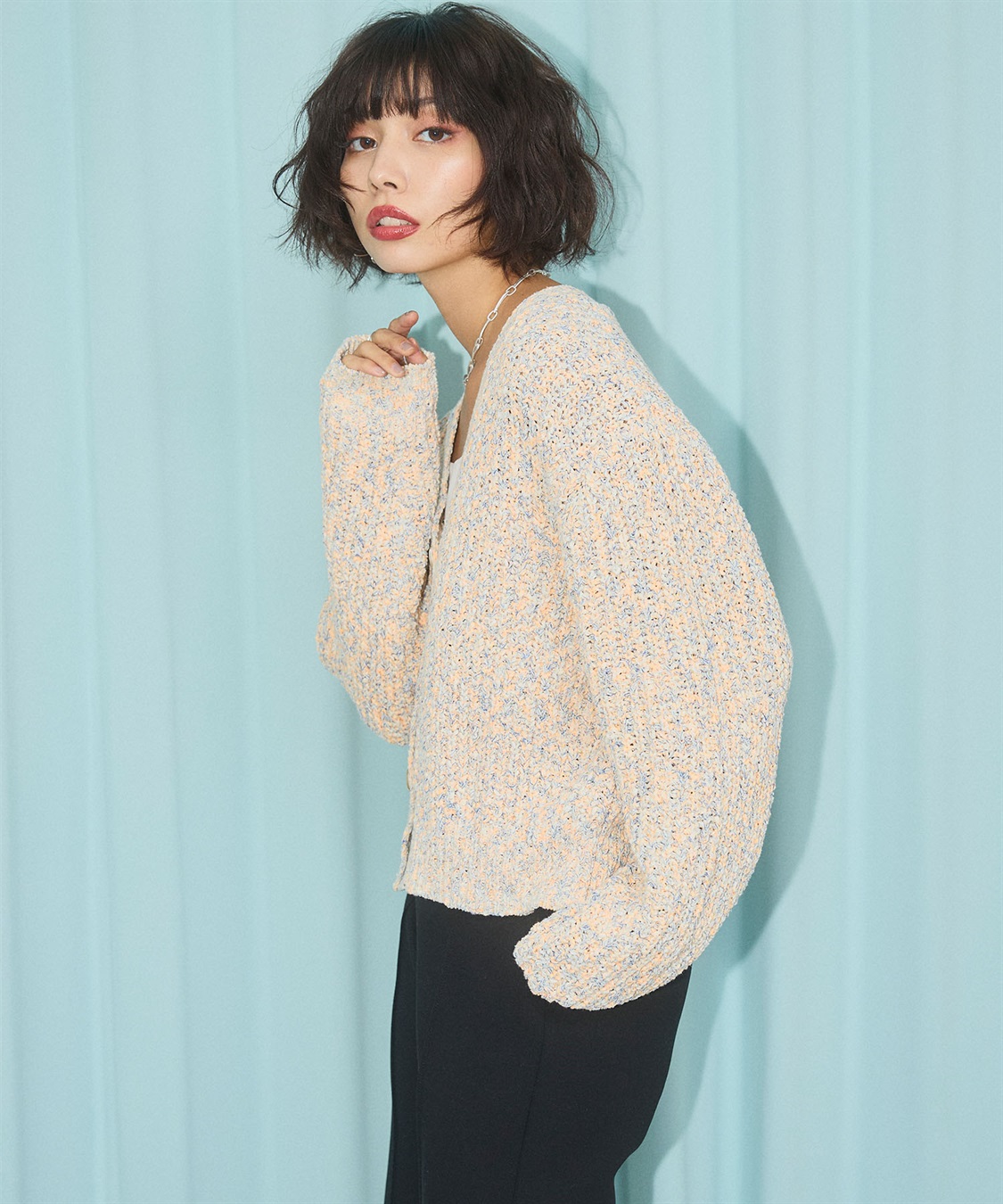 ELLEgirl ミックスカラーVネックカーディガン_sub_3