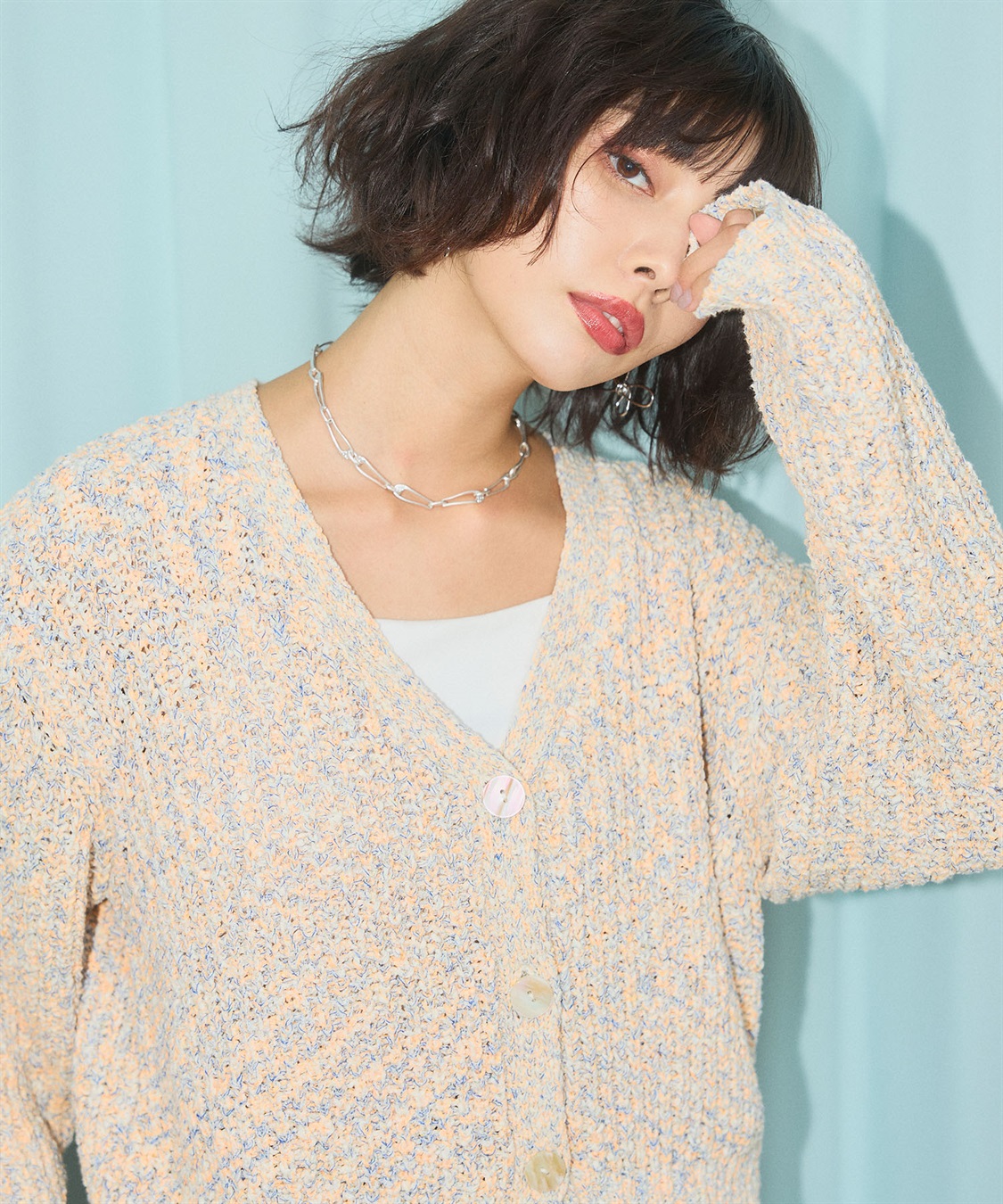 ELLEgirl ミックスカラーVネックカーディガン_sub_5