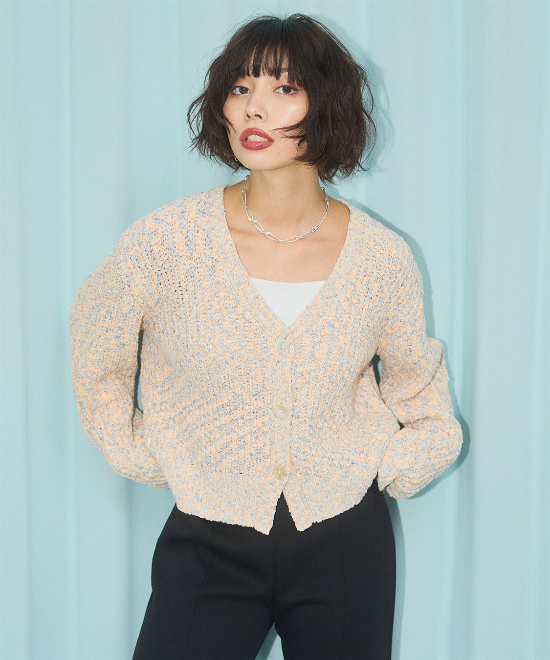 ELLEgirl ミックスカラーVネックカーディガン_sub_6