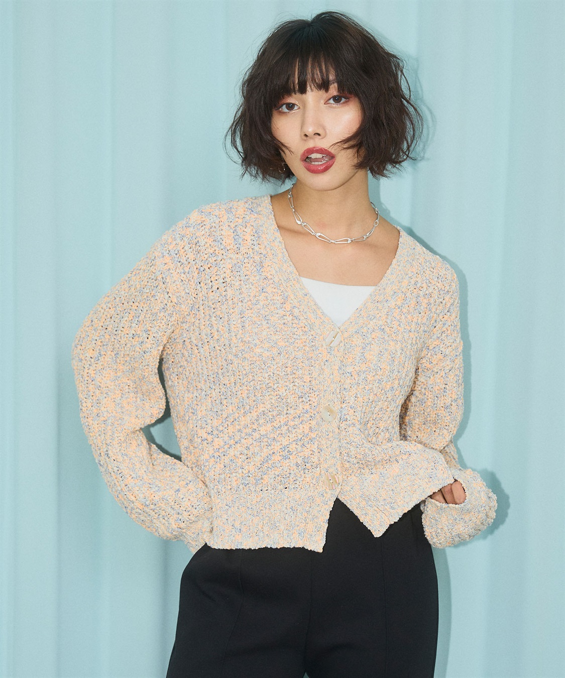 ELLEgirl ミックスカラーVネックカーディガン_sub_7