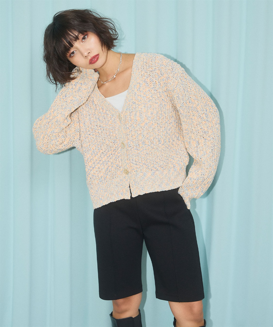 ELLEgirl ミックスカラーVネックカーディガン_sub_8