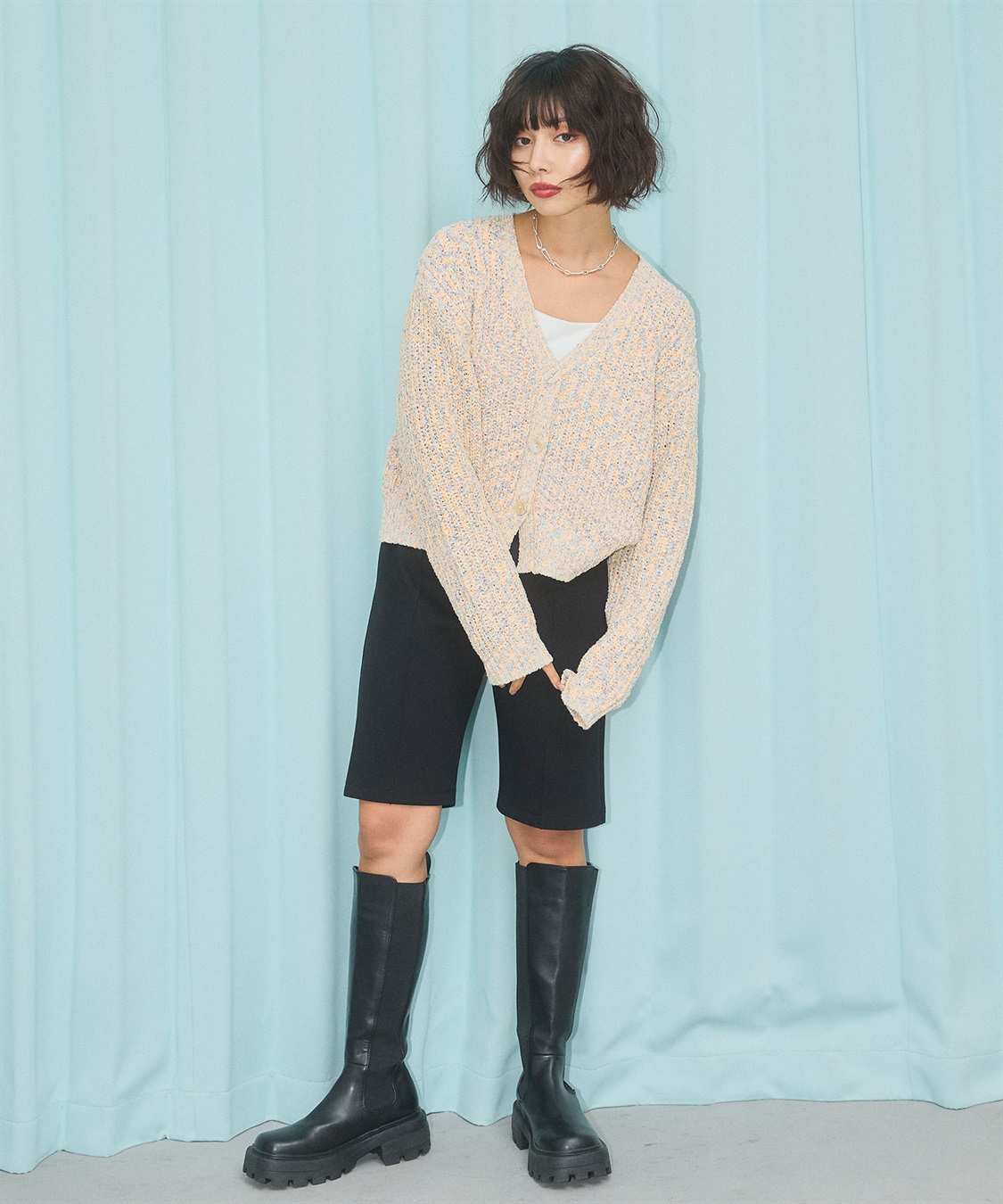 ELLEgirl ミックスカラーVネックカーディガン_sub_10