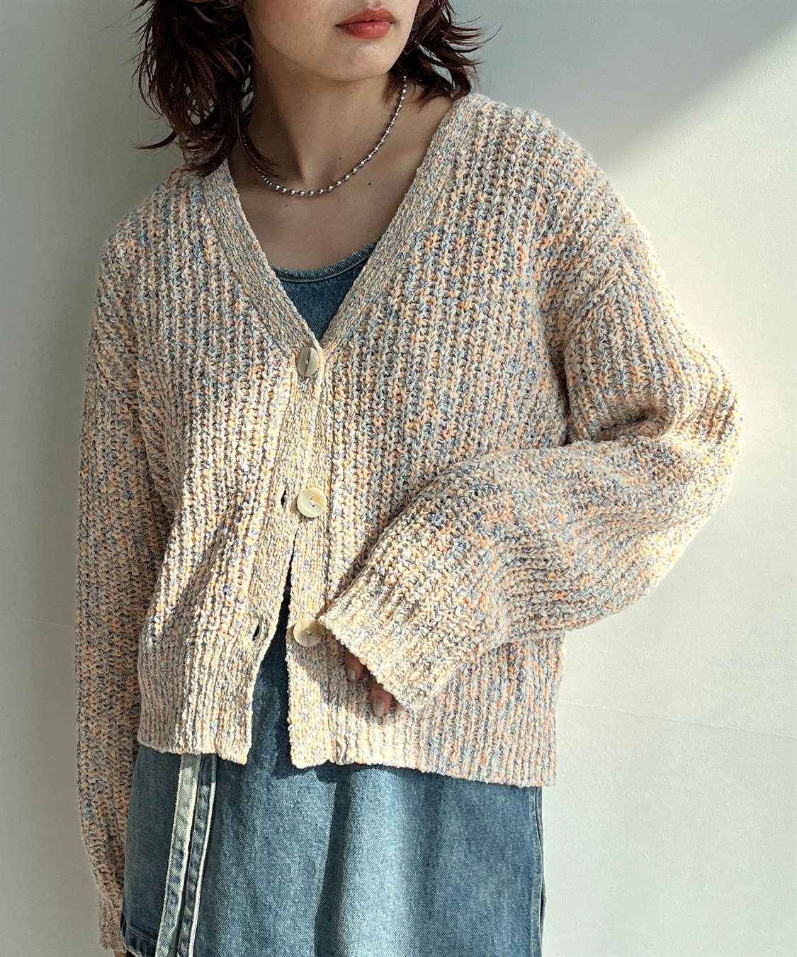 ELLEgirl ミックスカラーVネックカーディガン_sub_12