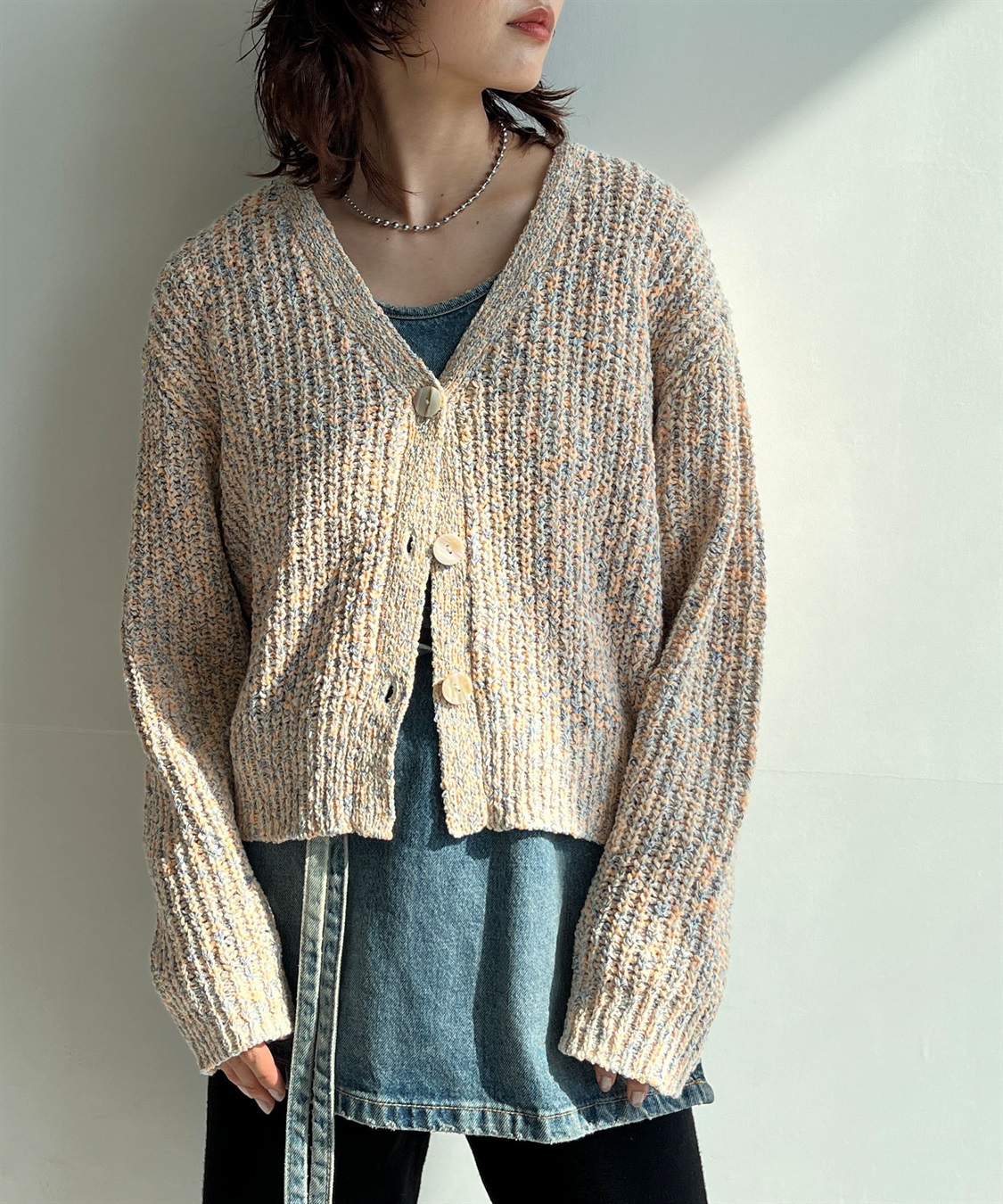 ELLEgirl ミックスカラーVネックカーディガン_sub_14