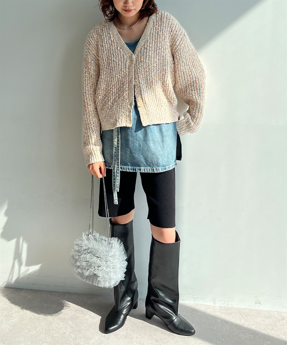 ELLEgirl ミックスカラーVネックカーディガン_sub_15