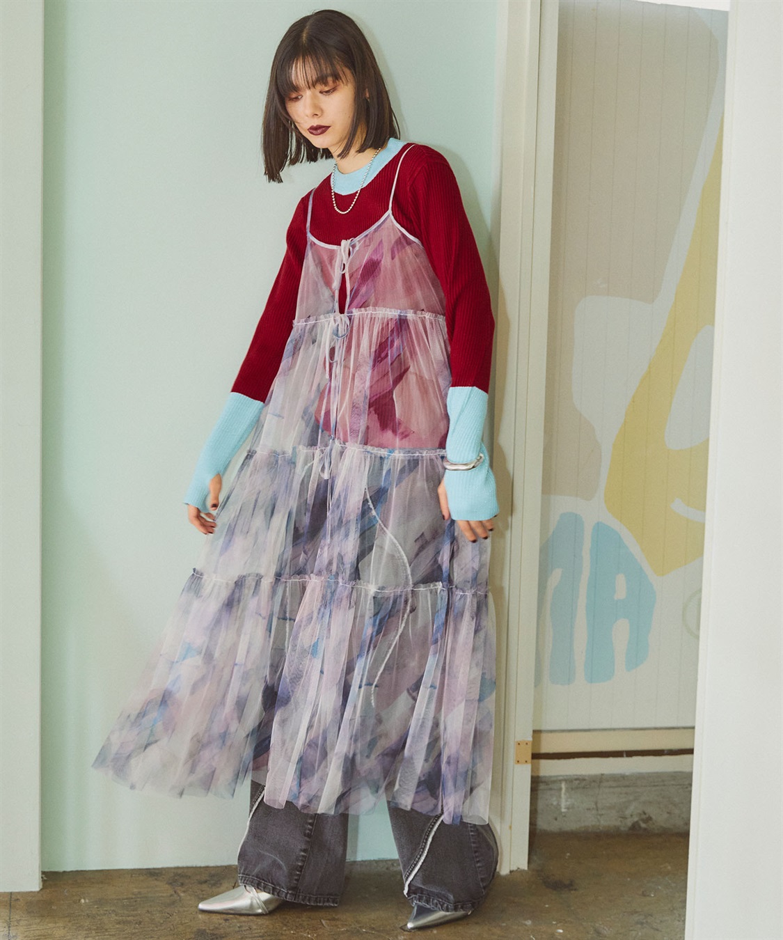 ELLEgirl 2way転写チュールティアードキャミワンピース_sub_4