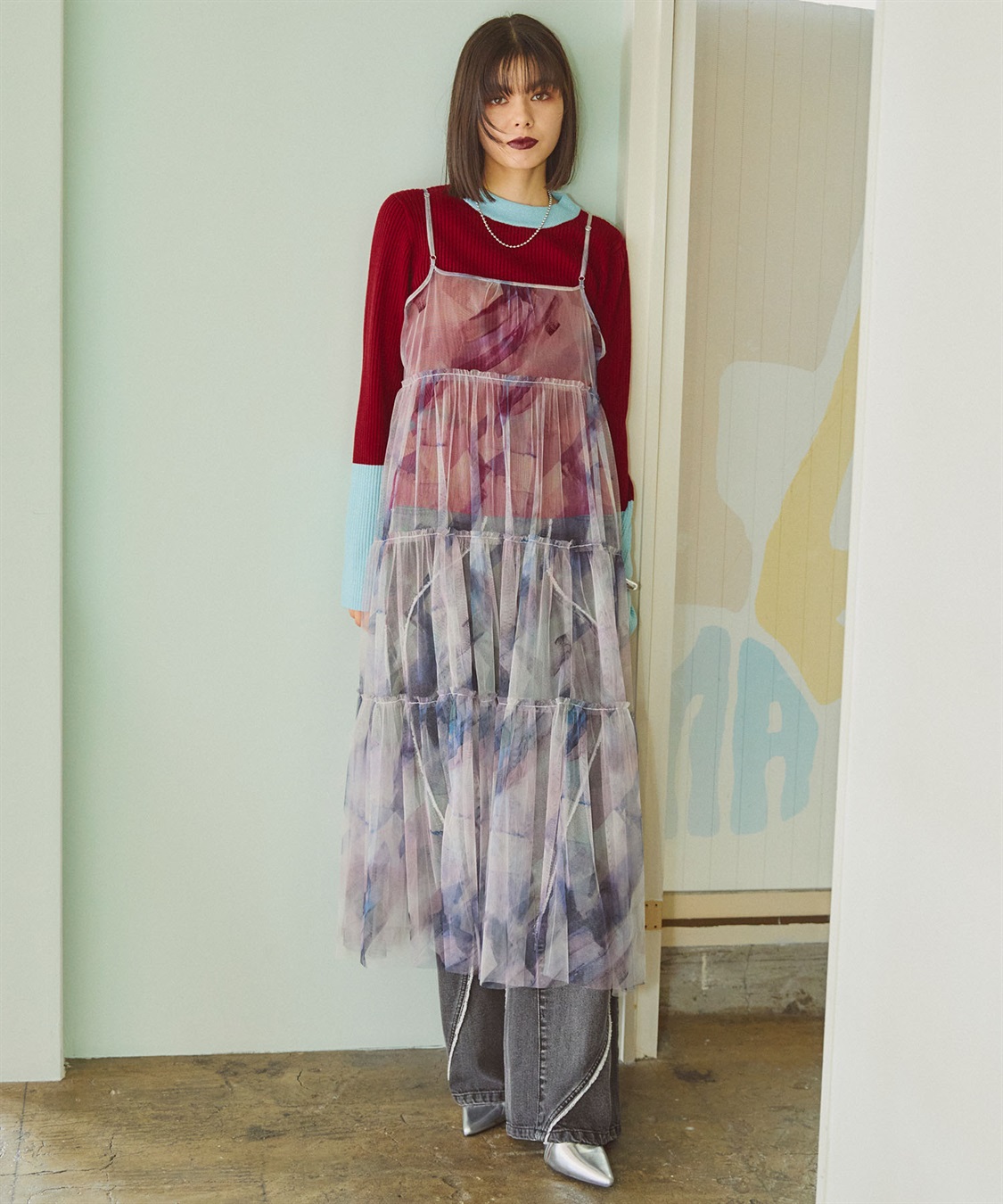 ELLEgirl 2way転写チュールティアードキャミワンピース_sub_6