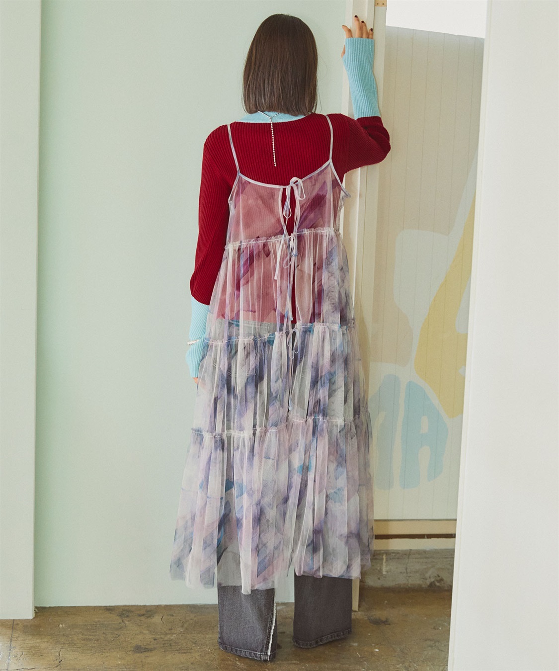 ELLEgirl 2way転写チュールティアードキャミワンピース_sub_7