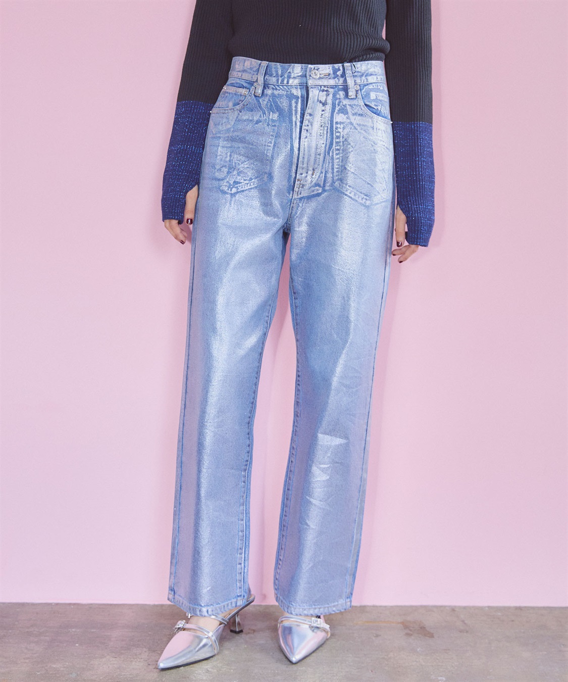 【美品✨ビブパンツ✨レディース L】ESTIVO ナイロン デニム パンツ 箔ストレートデニムパンツ ELLEgirl｜クロスプラス公式通販サイト