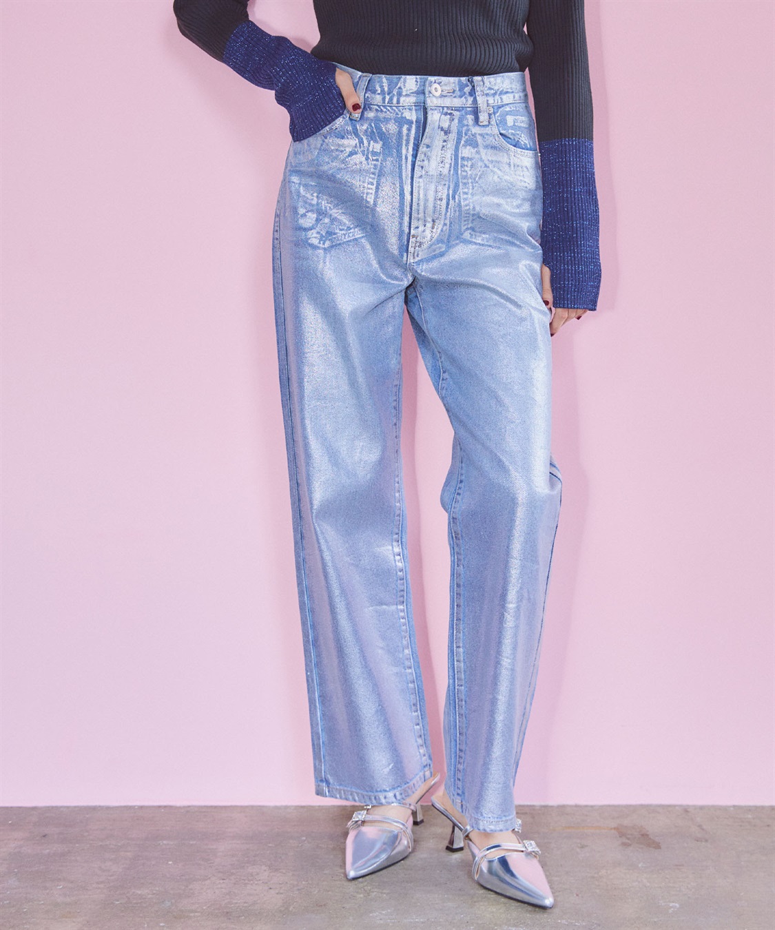 【美品✨ビブパンツ✨レディース L】ESTIVO ナイロン デニム パンツ 箔ストレートデニムパンツ ELLEgirl｜クロスプラス公式通販サイト