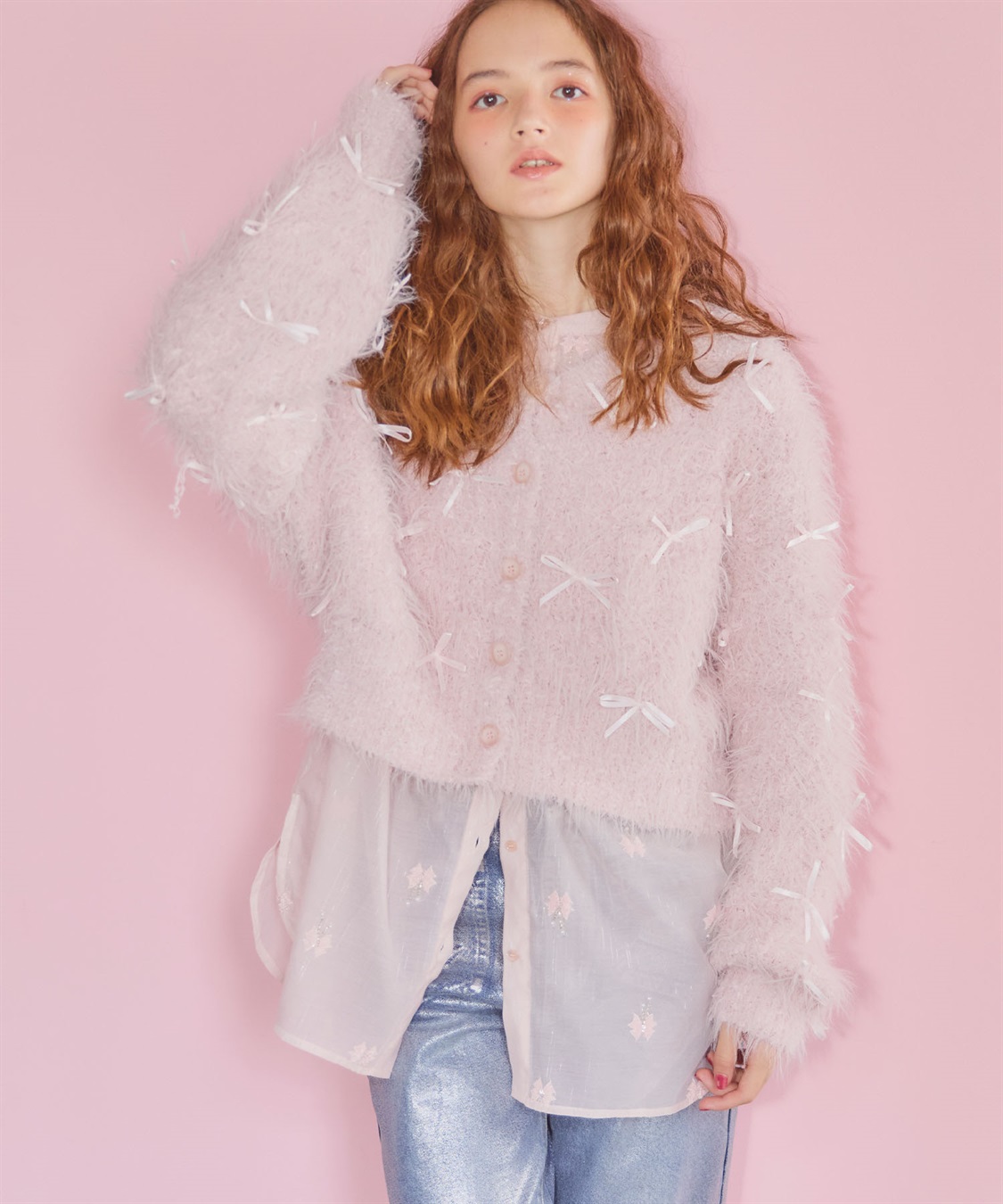 ELLEgirl リボンフェザーニットカーディガン_sub_9