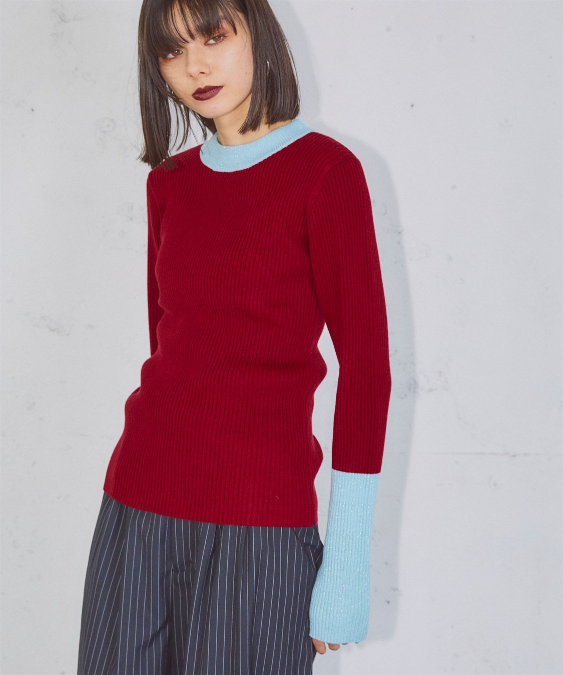 ELLEgirl 配色ラメリブハイネックニットトップス_sub_9