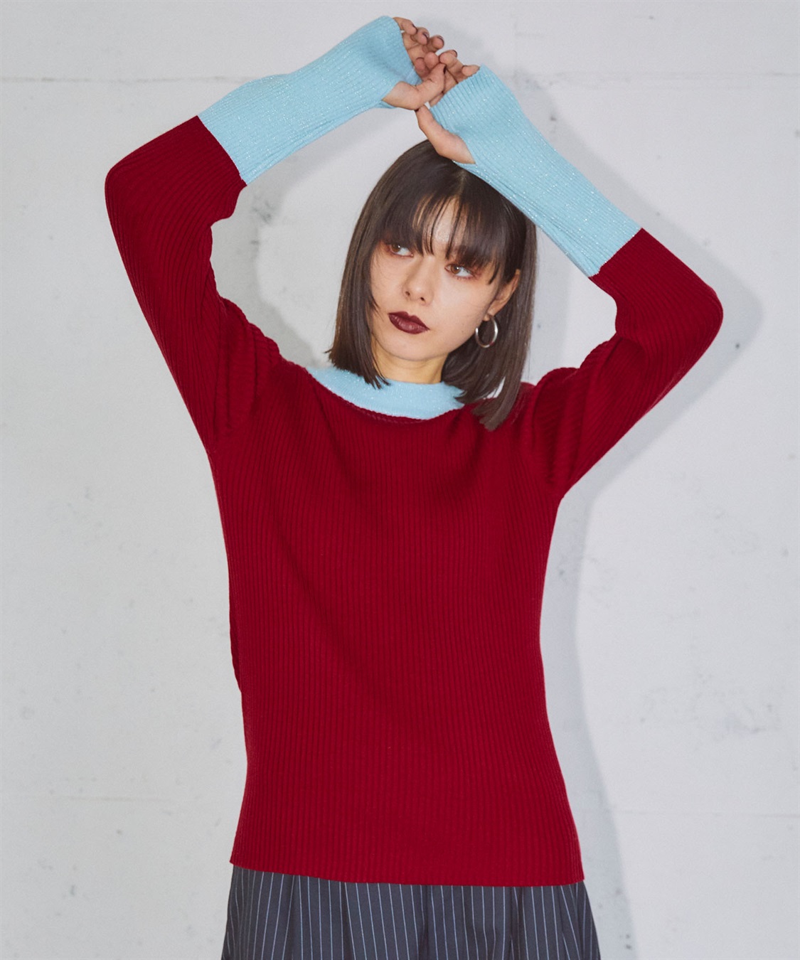 ELLEgirl 配色ラメリブハイネックニットトップス_sub_10