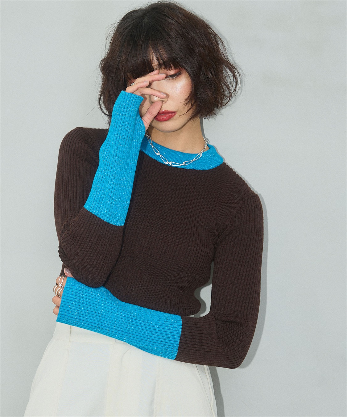 ELLEgirl 配色ラメリブハイネックニットトップス_sub_13
