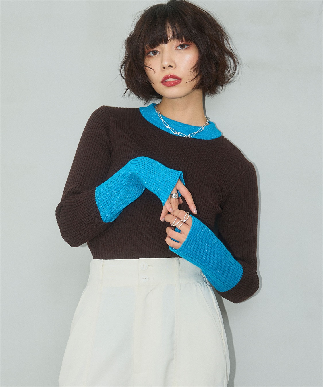 ELLEgirl 配色ラメリブハイネックニットトップス_sub_14