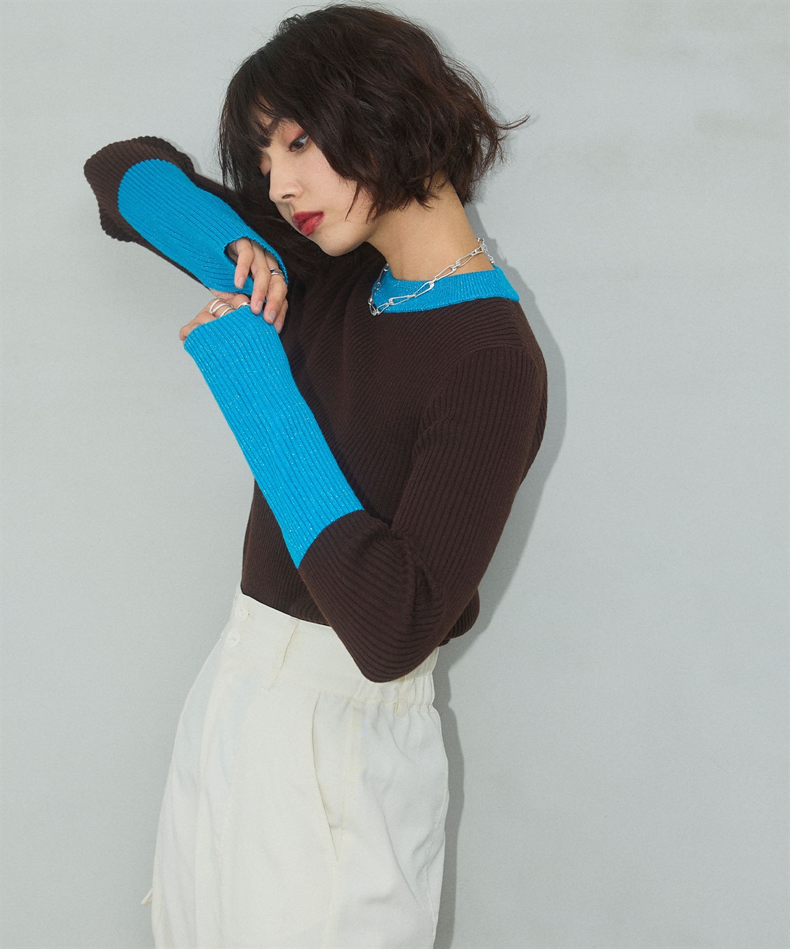 ELLEgirl 配色ラメリブハイネックニットトップス_sub_15