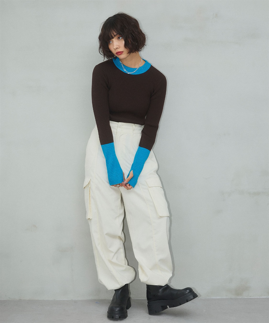 ELLEgirl 配色ラメリブハイネックニットトップス_sub_19