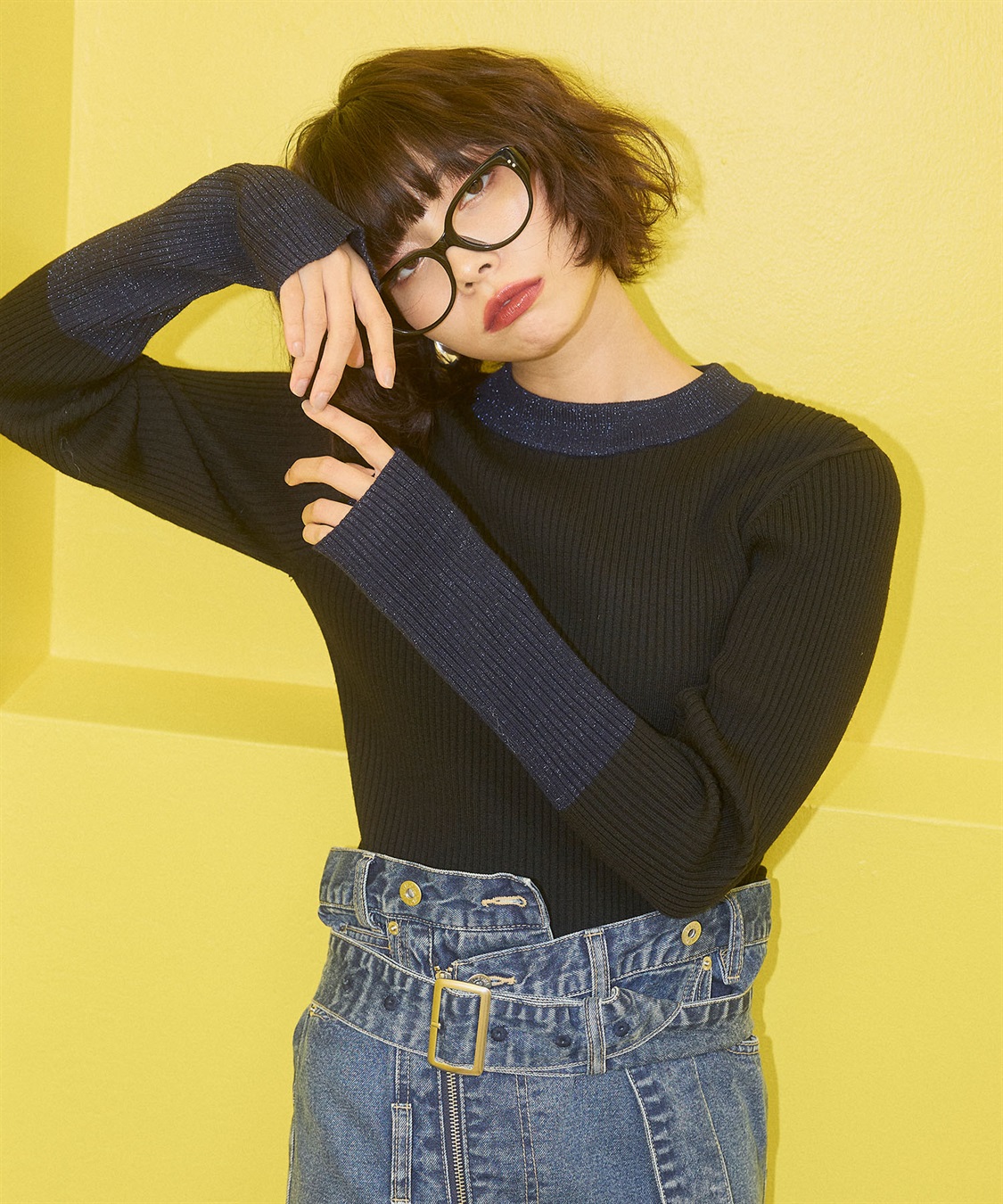 ELLEgirl 配色ラメリブハイネックニットトップス_sub_21