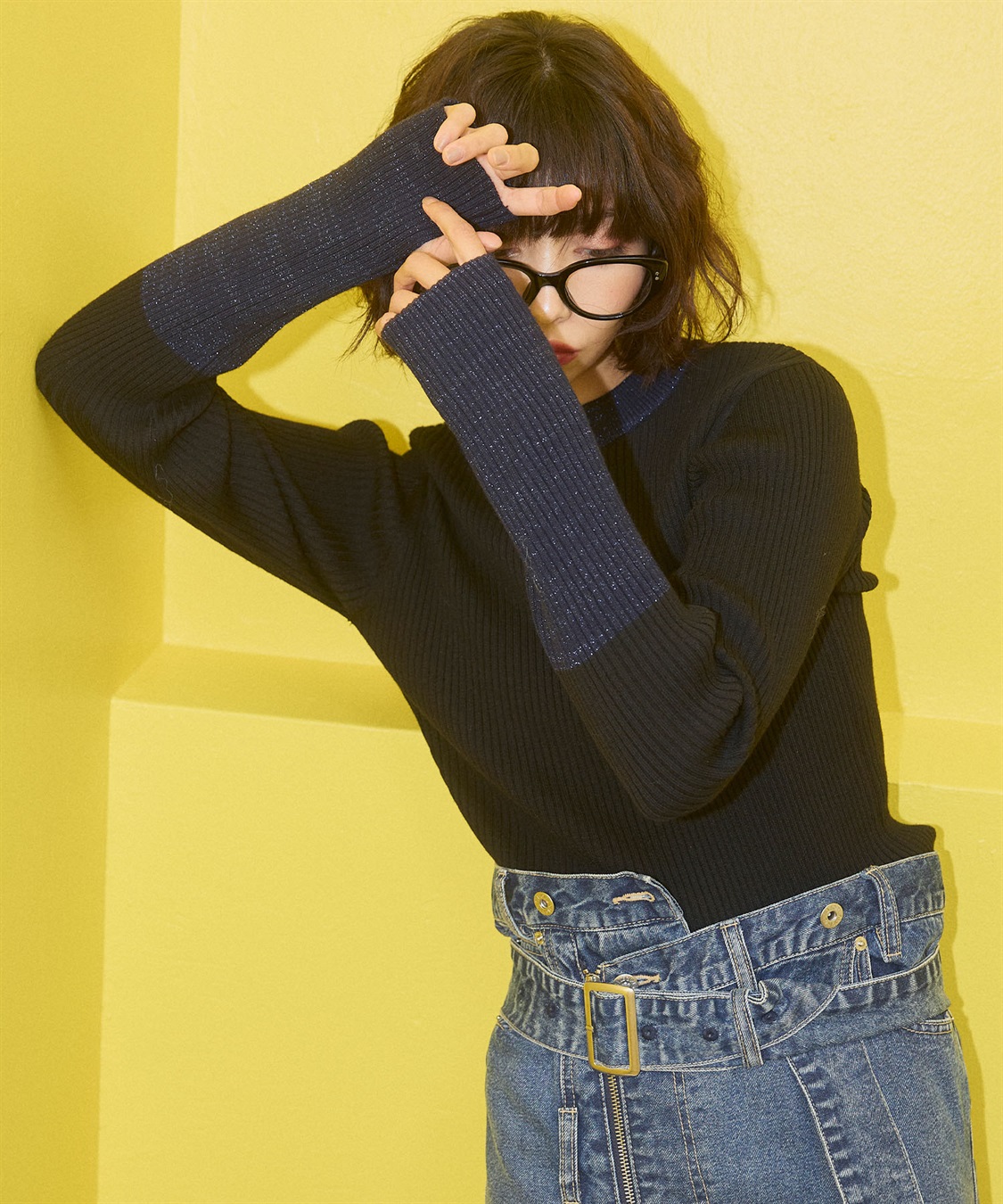 ELLEgirl 配色ラメリブハイネックニットトップス_sub_22