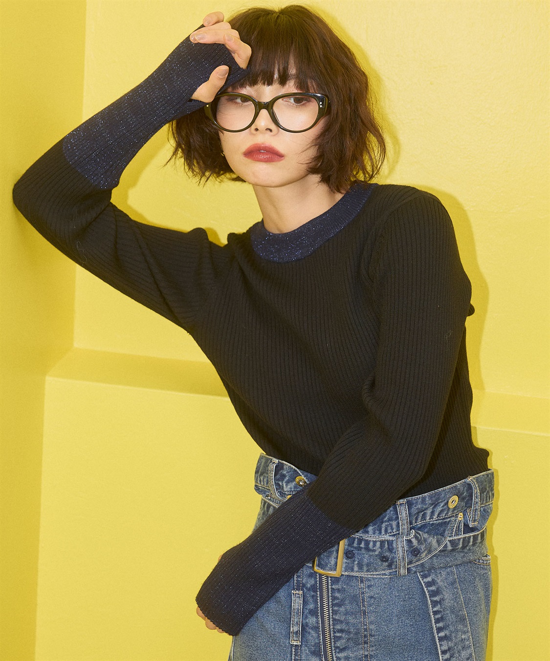 ELLEgirl 配色ラメリブハイネックニットトップス_sub_23