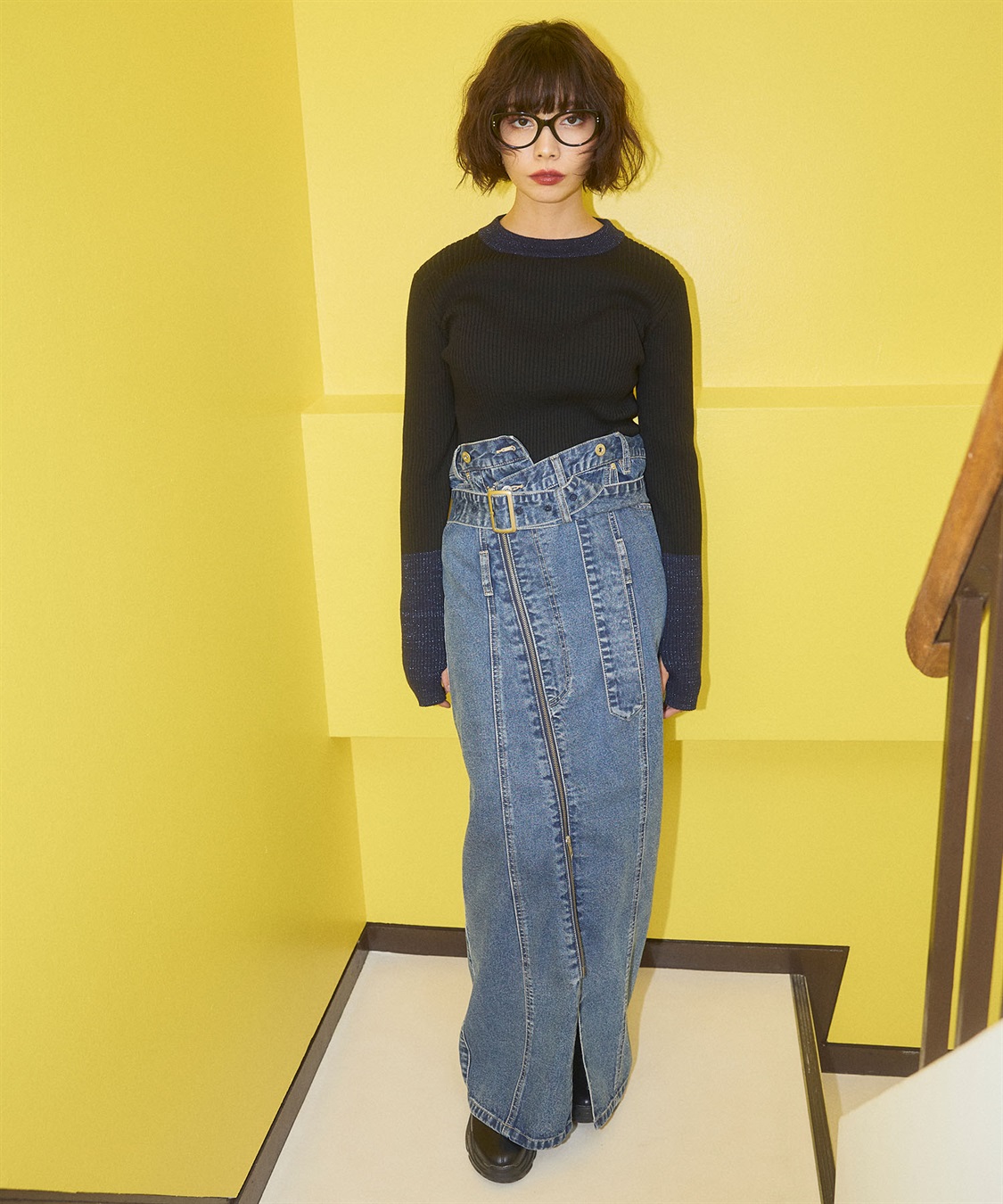 ELLEgirl 配色ラメリブハイネックニットトップス_sub_25