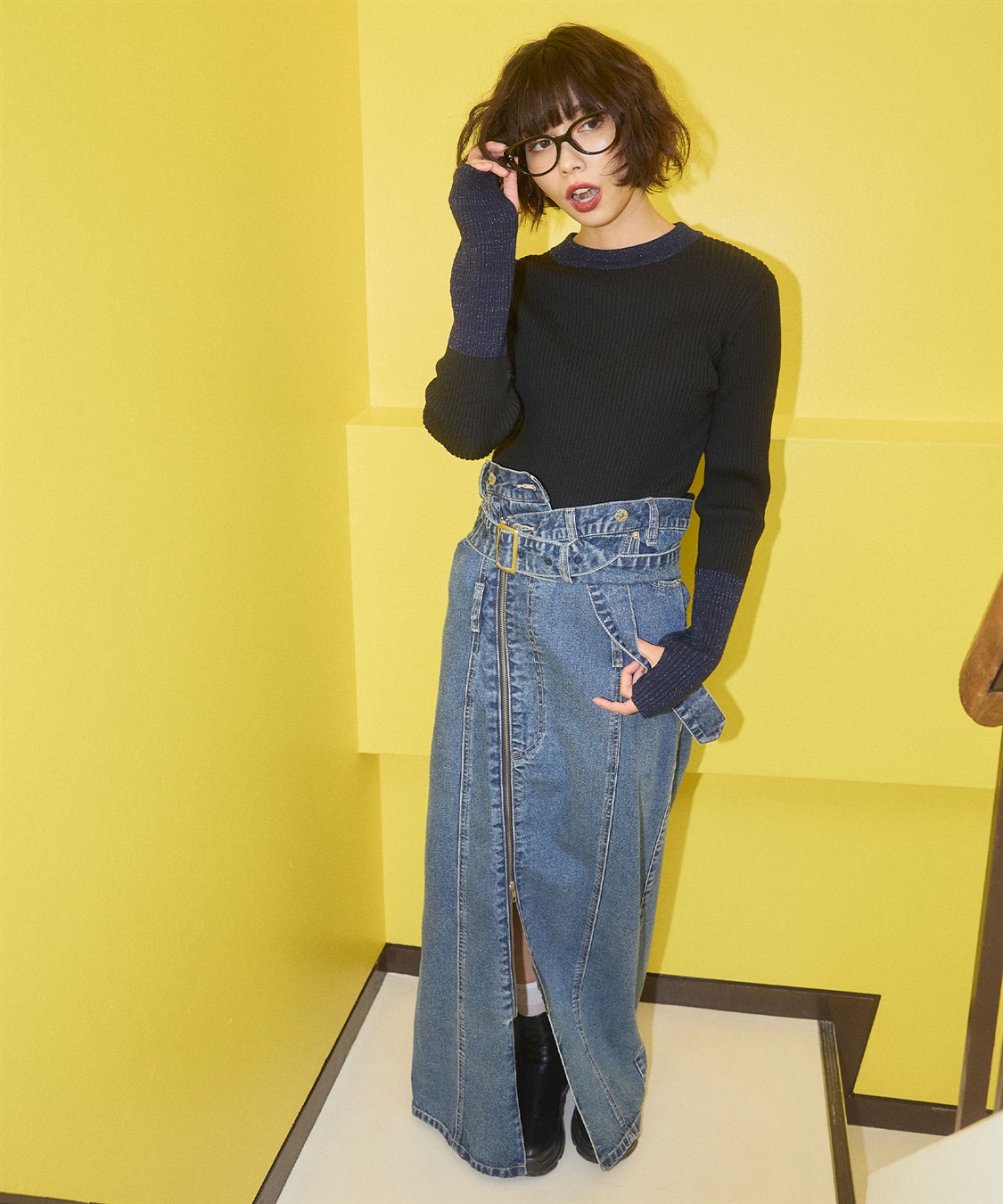 ELLEgirl 配色ラメリブハイネックニットトップス_sub_26