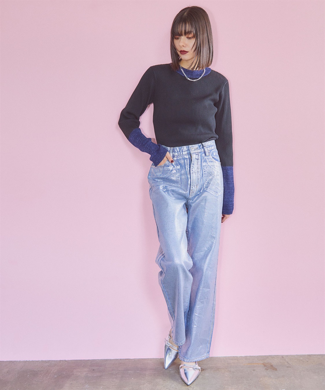 ELLEgirl 配色ラメリブハイネックニットトップス_sub_29