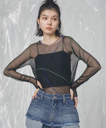 ELLEgirl 配色メローデザインシアートップス_subthumb_1