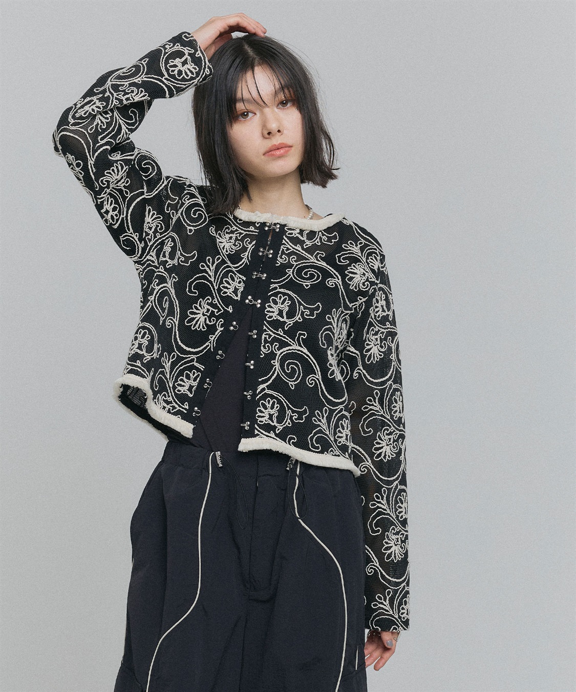 コード刺繍メッシュカーディガン ELLEgirl｜クロスプラス公式