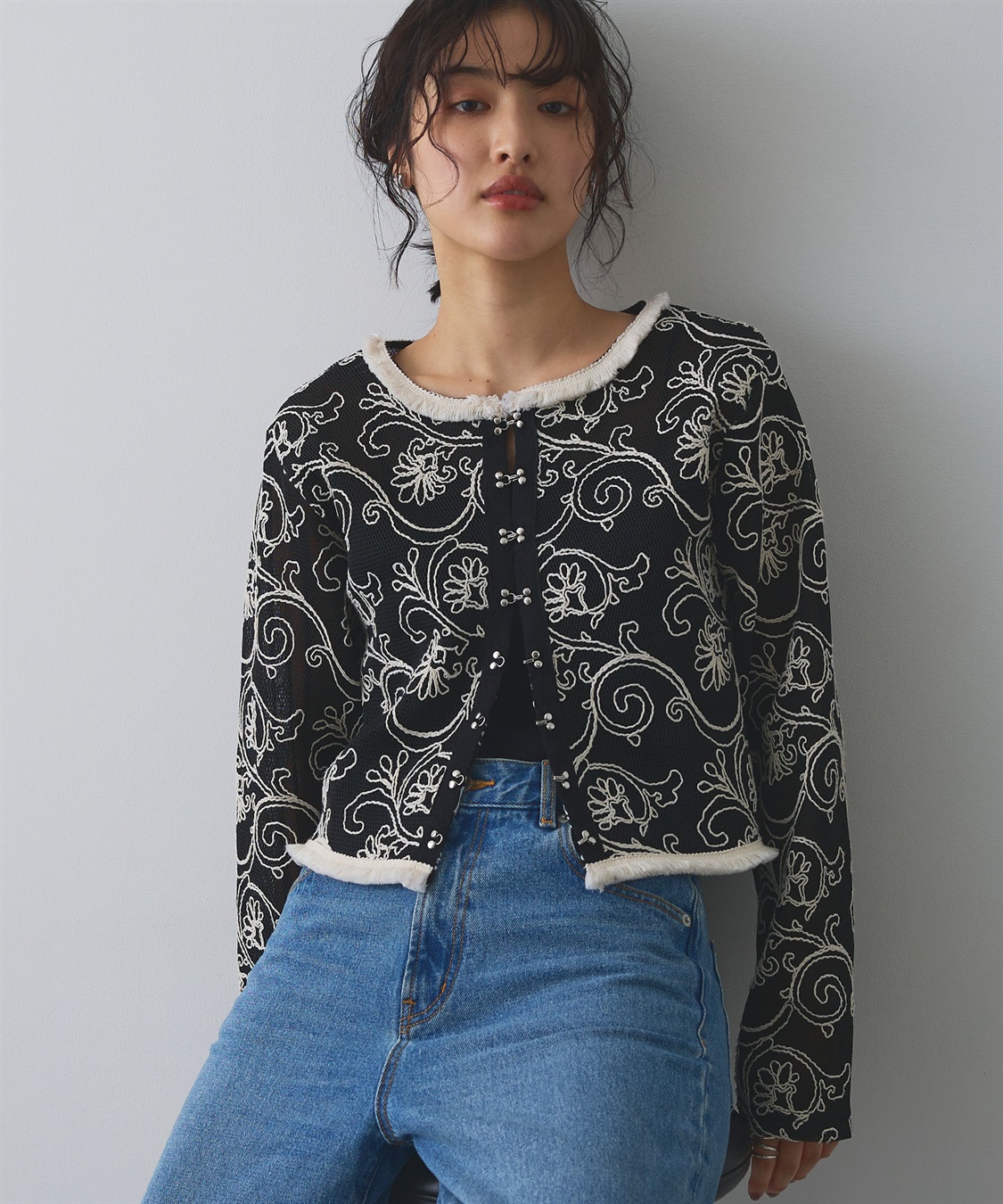 ELLEgirl コード刺繍メッシュカーディガン_sub_6