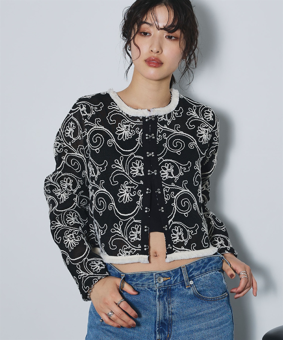 ELLEgirl コード刺繍メッシュカーディガン_sub_10